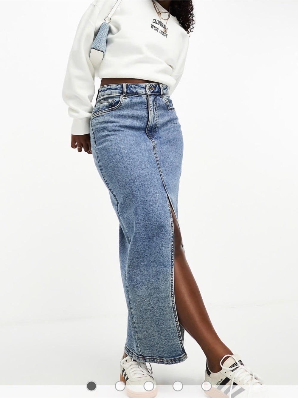 ASOS Design Frayed Hourglass Mid Blue Washed Denim Maxi Skirt w/ Front Slit Sz10
